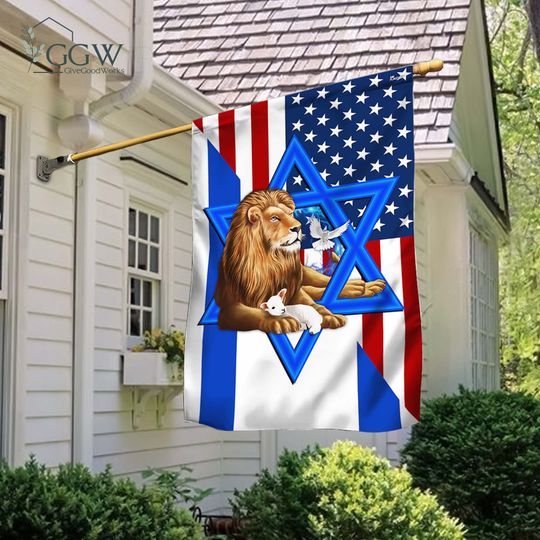 American Israel Israeli Flag, We Stand with Israel, Jewish, Lion Of Judah American Israeli Flag