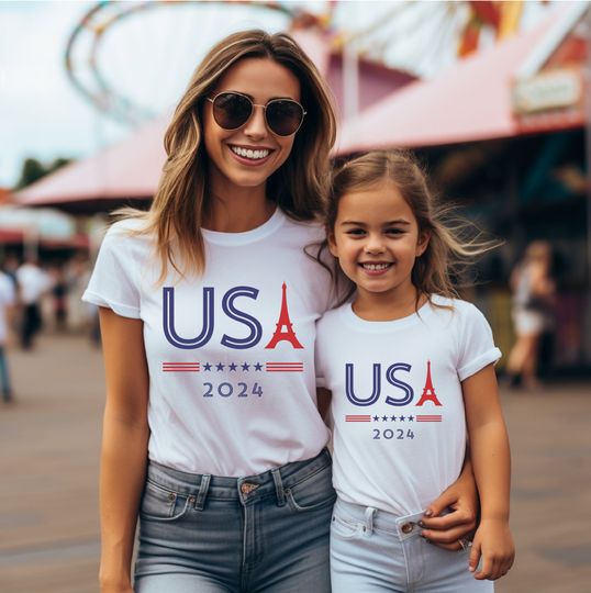USA Eiffel Tower T-Shirt | USA 2024 T-Shirt | Paris, France Tee | Support Team USA | Unisex Paris Summer T-Shirt