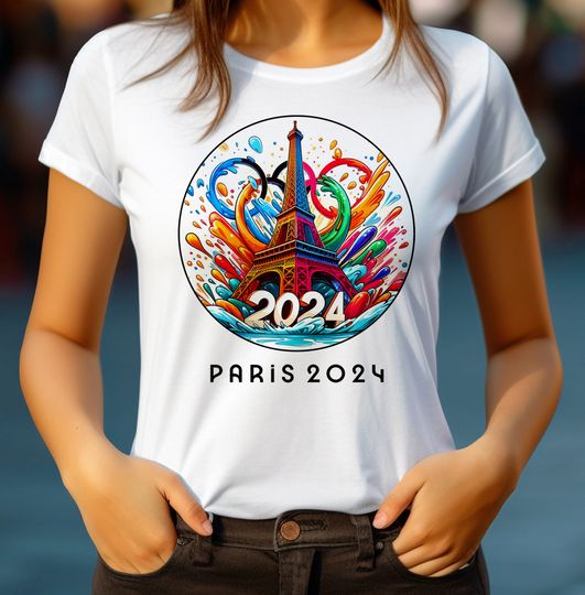PARIS 2024 Olympic Games, Fan tshirt, Printed Paris tshirt, Eiffel tower print design, Gift for woman