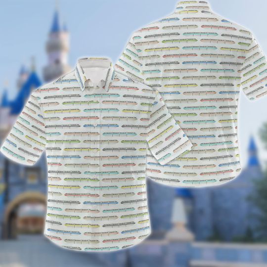 Monorail System Rainbow Hawaiin Shirt, Monorail Train Button Up