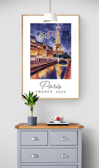 Paris 2024 wall poster | Landscape of the French capital, Night views of Paris - Wall decoration Olympic Games 2024 Paris