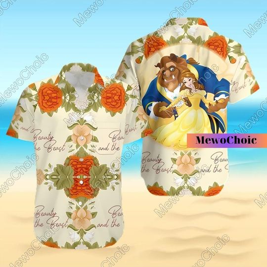 Beauty And Beast Shirt, Princess Belle Summer Shirt, Disney Hawaiian Aloha Shirt
