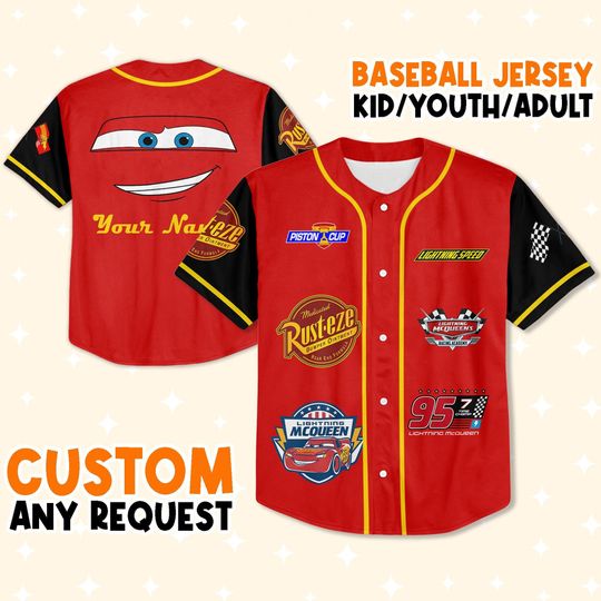 Personalize Cars Lightning Mcqueen Rust-ez Adult Disney Baseball Jersey