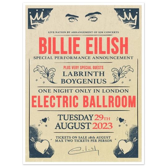 Billie Eilish Live At Electric Ballroom in London Concert Poster