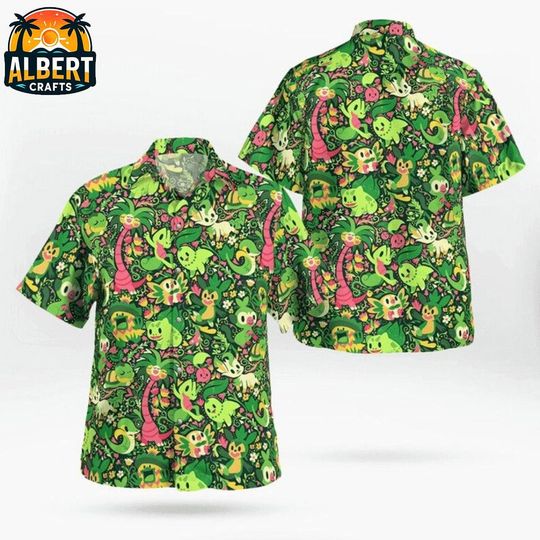 Grass Type PKM Button Up Shirt, Grass Type PKM Hawaiian Shirt