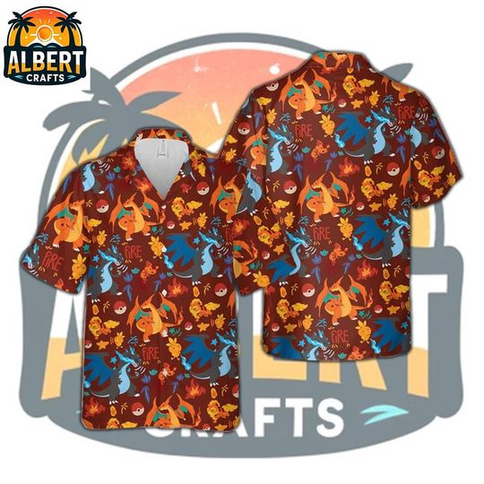 Charizard Fire Red Hawaiian Shirt, Charizard Button Up Shirt, Charizard