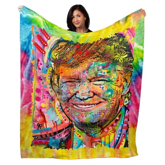 Donald Trump Blanket, Colorful Neon Trump, Dean Russo, Political Blanket, Make America Great