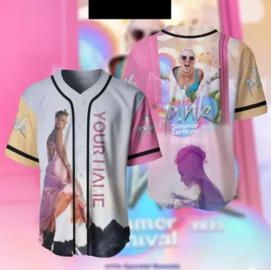 Custom P!Nk Pink Carnival Baseball Jersey, Pink Tour Jersey Shirt, Pink Singer T