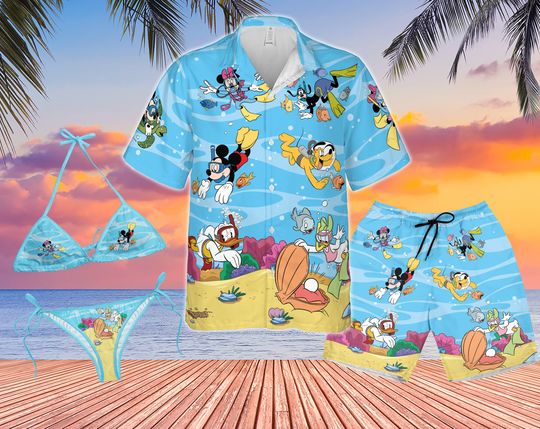 Disney Dive Mickey And Minnie Mouse Hawaiian Summer Shirt Disney World Gift Mickey And Friends Family