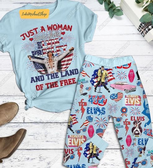 Elvis Presley Pajamas Set, Elvis Presley July 4th T-Shirt, Elvis Presley Music Pajamas Family, lvis Presley Gift, Elvis Presley Lovers