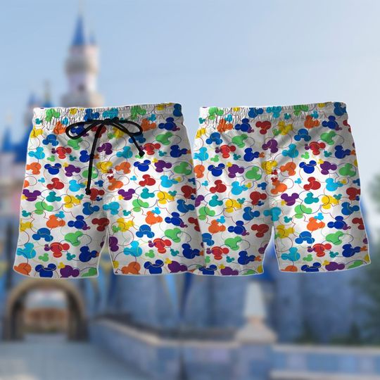 Mouse Multicolor Beach Shorts, Mouse Rainbow Beach Shorts