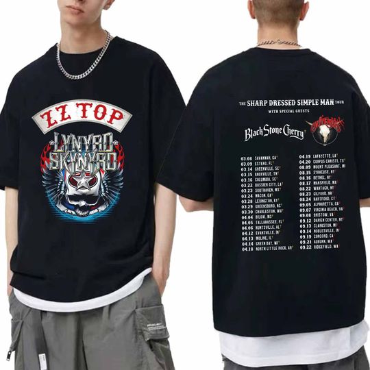 Lynyrd Skynyrd ZZ Top Tour 2024 Shirt, ZZ Top World Tour 2024 Shirt, Lynyrd Skynyrd Tour 2024 Tee, Sharp Dressed Simple Man US Tour Shirt