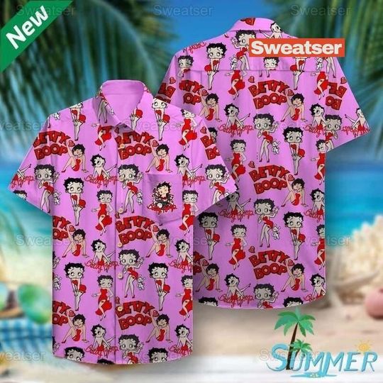Betty Boop Hawaiian Aloha Shirt, Hawaiian Shirt, Betty Boop Kiss Summer Shirt