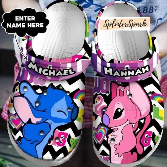 Personalized Stitch And Angels Clogs, Cute Stitch And Angel Clogs, Custom Stitch, Stitch Clogs