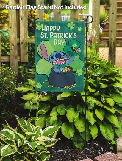 Disney, Happy St. Patrick's Day Stitch Garden Flag