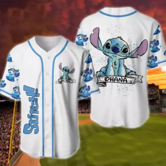 Personalized Blue Stitch Ohana Means Family Stitch Movie Baseball Jersey Shirt
