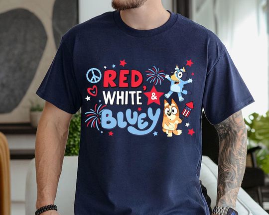 Retro BlueyDad 4th of July shirt, White Red BlueyDad Shirt