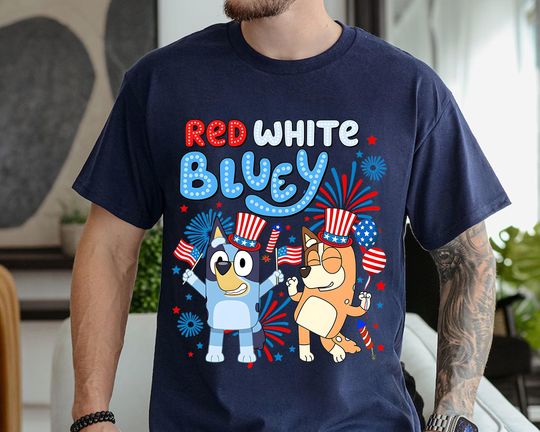 Retro BlueyDad 4th of July Shirt, White Red BlueyDad Shirt
