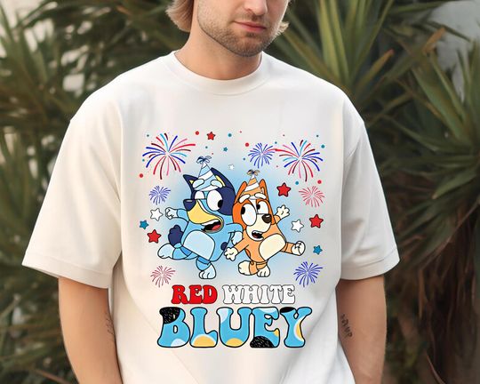 Retro BlueyDad 4th of July Shirt , White Red BlueyDad Shirt