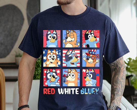 Retro BlueyDad 4th of July Shirt, White Red BlueyDad Shirt