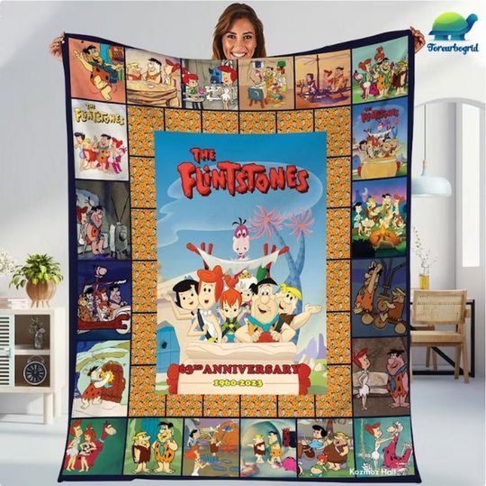 The Flintstones Family Fleece Blanket, Flintstones 60 Years Anniversary Gift
