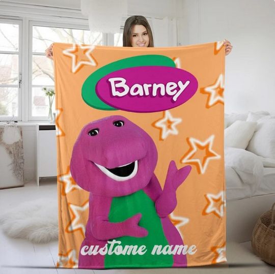 Barney and Friends The Dinosaur Character Personalized Name Fleece Blanket
