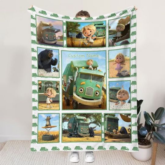 Trash Truck Birthday Blanket, Custom Name Fleece Blanket, Trash Truck Theme Party
