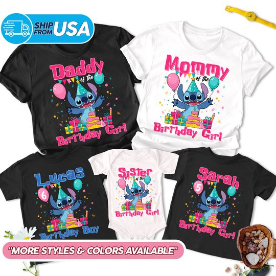 Personalized Stitch Birthday Family Shirt, Stitch And Lilo Family Party Theme Shirt