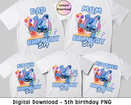 Stitch 5th Birthday, Family 5th Birthday shirts Family Sublimation Prints for 5th Birthday