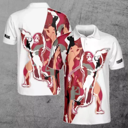 Custom Name Red Camo Bigfoot Golf Men's Polo Shirt