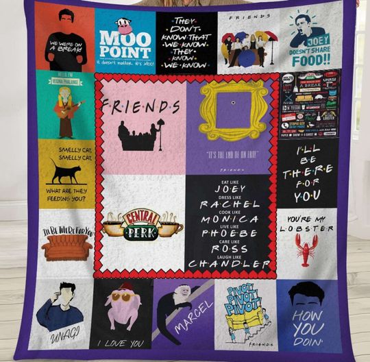 Friends Tv Show Quote Classic Movie Blanket, Moo Point, Joey Doesn't share food, Central Perk Friends