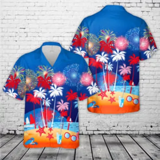 Palm Trees Fireworks, 4th Of July Hawaiian Shirt Independence Day