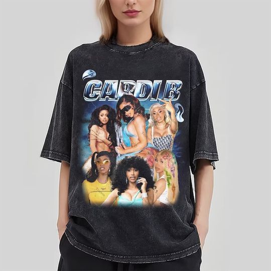 Cardi B Washed T-Shirt,Rapper Homage Graphic Unisex