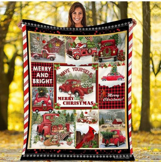 Have Yourself Merry Little Truck Christmas Quilt Blanket, The Xmas Blanket For Couch Sofa