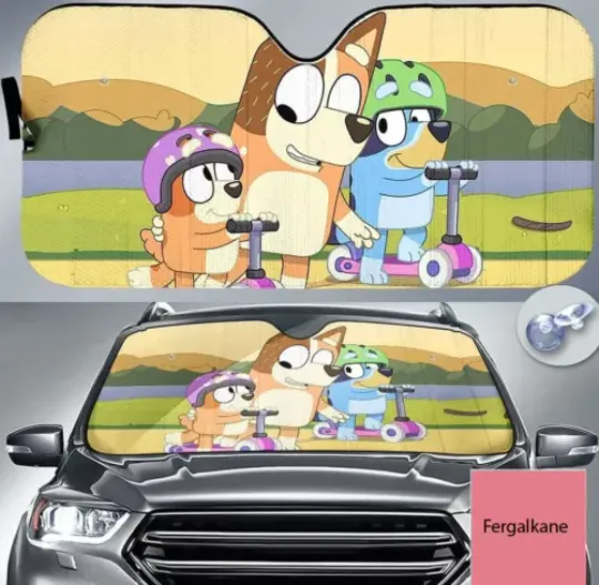 BlueyDad Funny Auto Sunshade Anime Windchield Car Anti UV for Car Decor