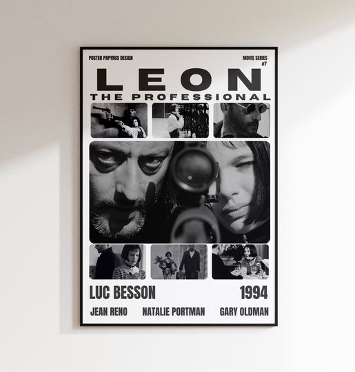Leon The Professional Movie Poster, Black and White Aesthetic Wall Art