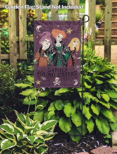Halloween, Disney Hocus Pocus Gather Round Sisters Garden Flag