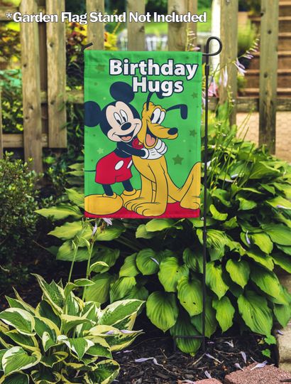 Disney Birthday Hugs Mickey and Pluto Garden Flag