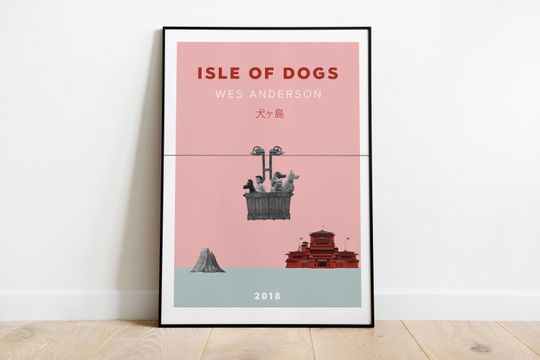 Wes Anderson Isle of Dogs Poster Movie Poster Minimal Film Poster Collage Mid Century Printable Wall Art Poster
