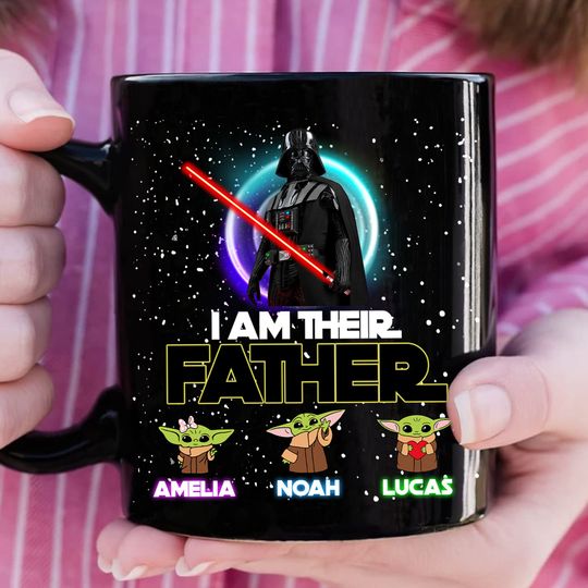 Personalized I Am Their Father Coffee Mug, Galaxy Dad With Kid Name, Star Hero Travel Mug, Happy Father's Day Cup