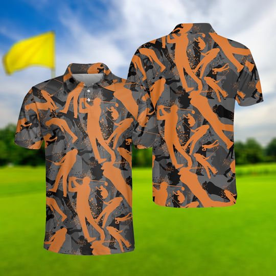 Golf Orange Polo Shirt, Golf Club Polo Shirt, Men Golf Polo Shirt, Golf Shirt For Men