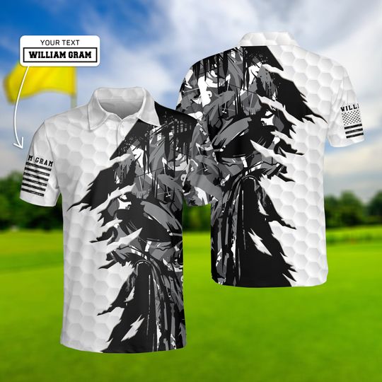 Golf Skull Men Polo Shirt, Vintage Golfing Clubs Skull Polo Shirt, American Flag Polo Shirt, Camo Golf Shirt For Men