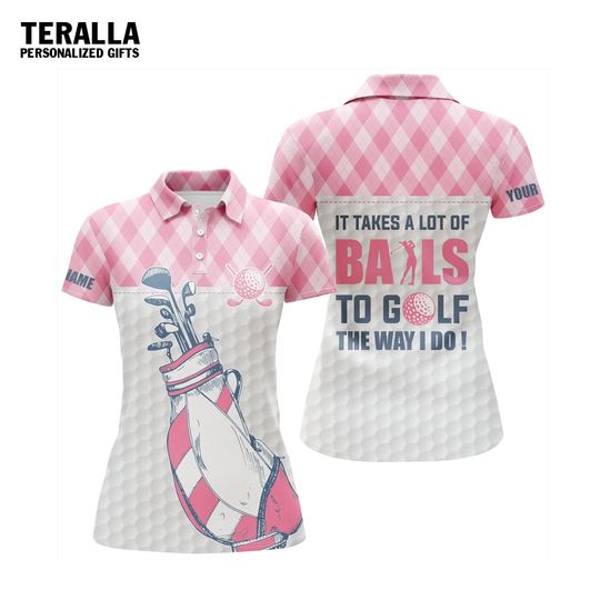 Custom Name Funny Golf It Takes A Lot Of Pattern Argyle Multicolor Polo Shirt