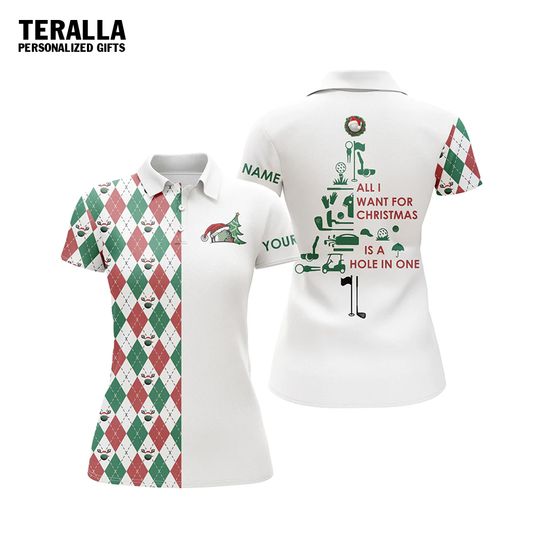 Custom Name Funny Christmas Tree Hole In One Short Sleeve