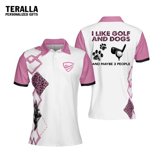 Golf Dog And Maybe 3 People Women Pink Argyle Pattern Short Sleeve Woman Polo Shirt