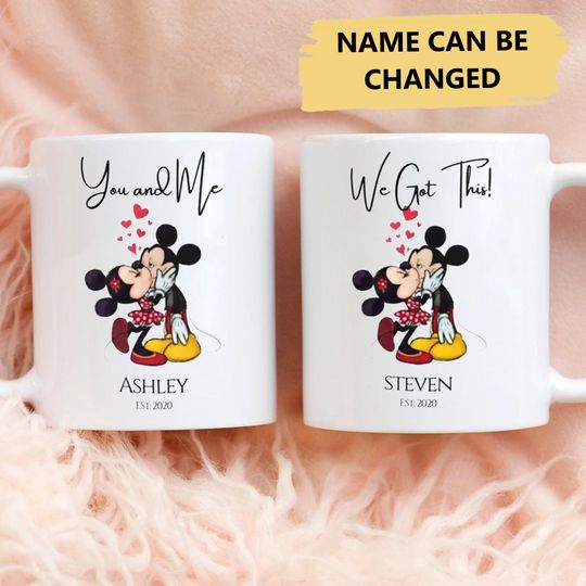 Personalized Couple Mouse Matching Mug Set, Just Married Mug, You And Me We Got This Coffee Mugs