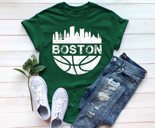 Vintage Boston Basketball Citiscape Classic Forest Green Shirt