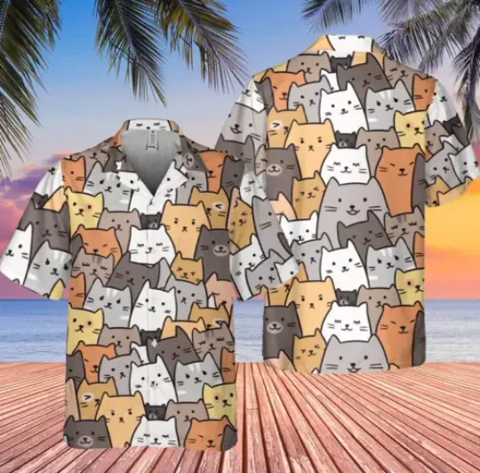 Cat Art Hawaiian Shirt, Cat Love Hawaiian Shirt,Funny Cat Shirt,Cat Lovers Shirt