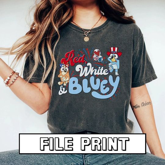 BlueyDad Red White Blue, BlueyDad Heeler July 4th, Blue Dog Family 4th of July