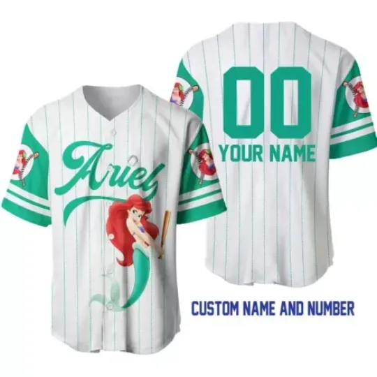 Personalized Ariel Baseball Jersey Shirt, The Little Mermaid Baseball Jersey